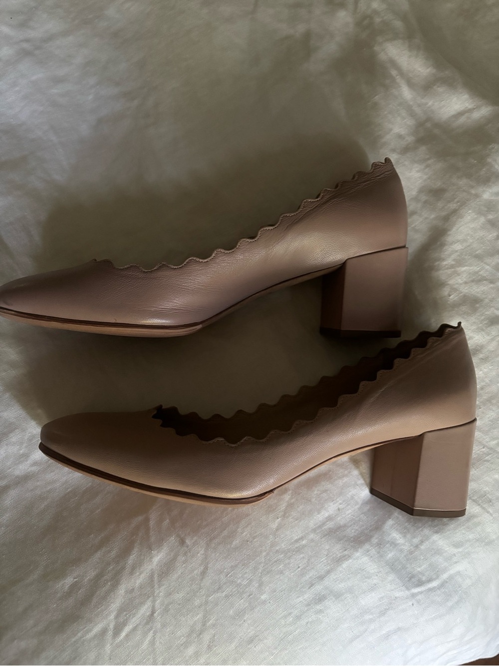 Chloe Scalloped Block Heel Pumps